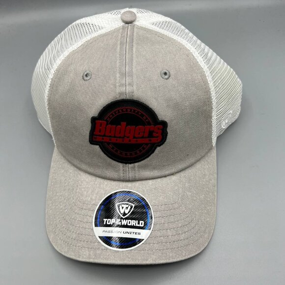 Wisconsin Badgers Trucker‎ Hat Men Gray Top of the World NCAA Snap Back Cap New - Picture 1 of 7